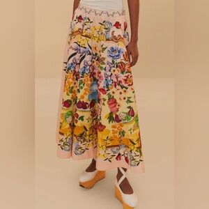 FARM RIO Pink Garden Terrace Organic Cotton Midi Skirt